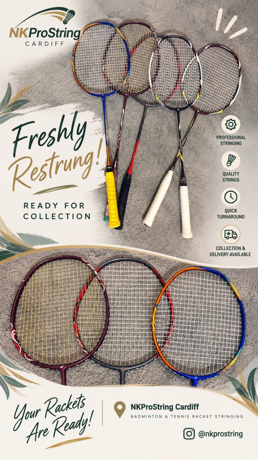 NKProString rackets freshly restrung and ready for collection