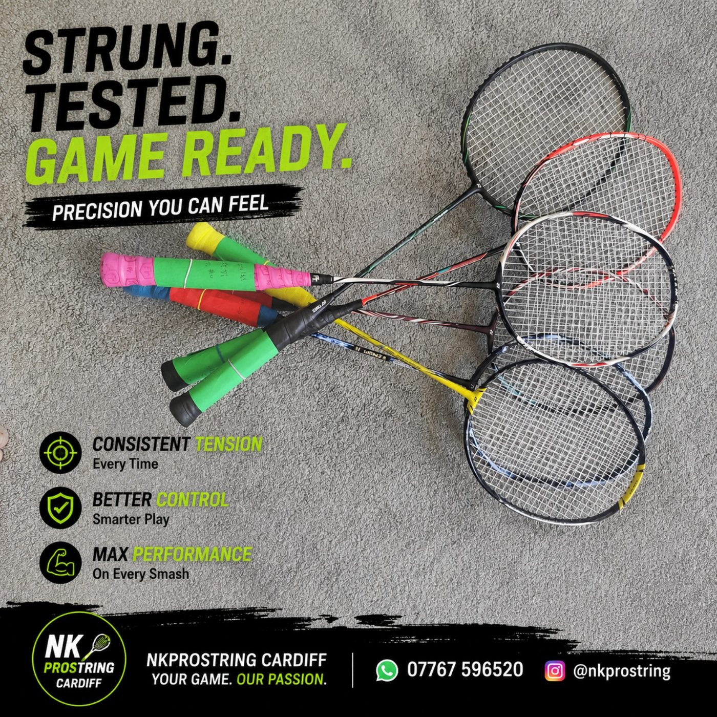 NKProString game-ready racket restringing poster